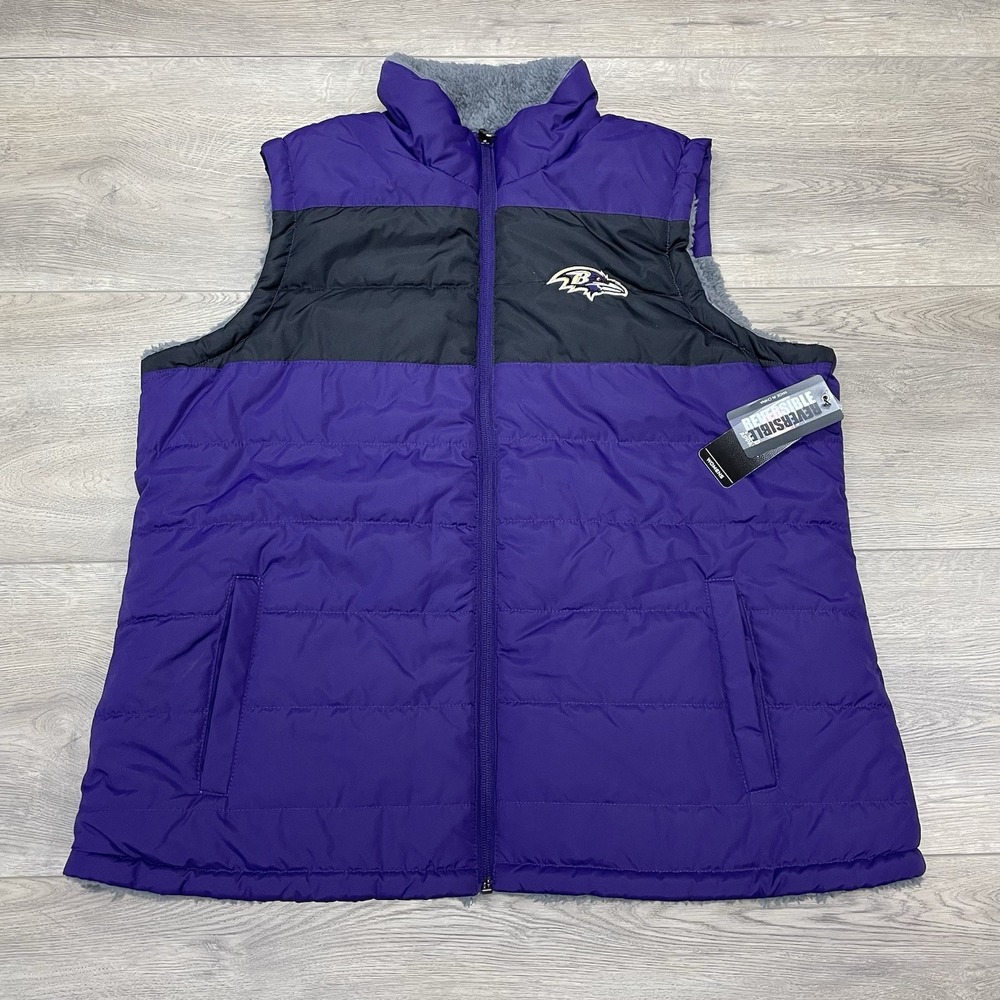 NWT Baltimore Ravens Puffy Sherpa Reversible Vest NFL Football - Picture 3 of 8